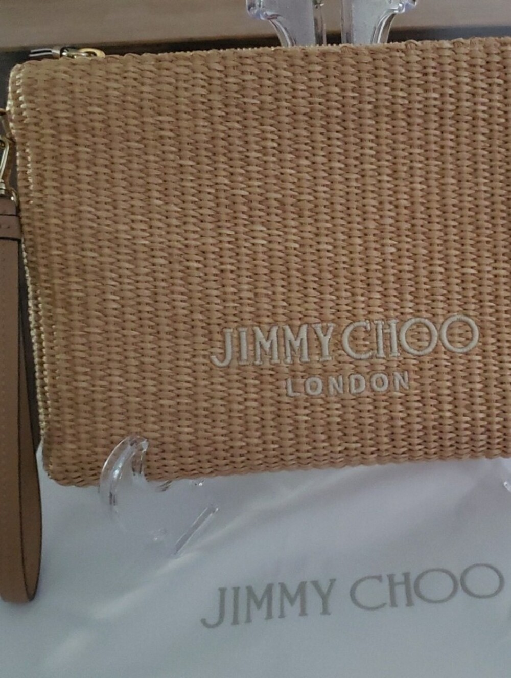 Jimmy Choo Raffia Wristlet Clutch in Natural